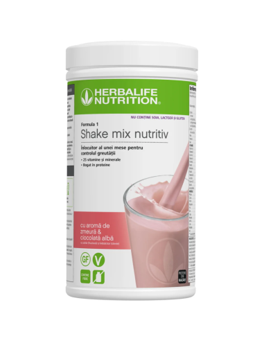 Formula 1 Shake Mix Nutritiv cu aromă de Zmeură și Ciocolată Albă fără alergeni 550g