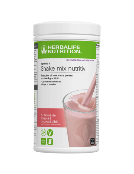 Formula 1 Shake Mix Nutritiv cu aromă de Zmeură și Ciocolată Albă fără alergeni 550g